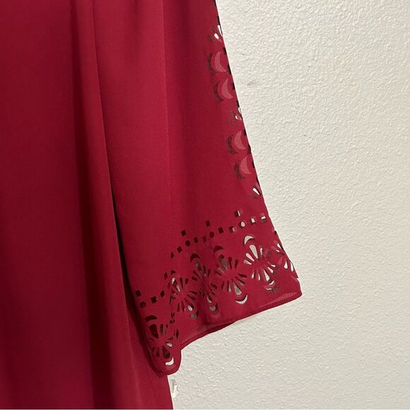 Anthropologie Maeve burgundy red laser cut out blouse women’s size small 6 - Picture 5 of 11